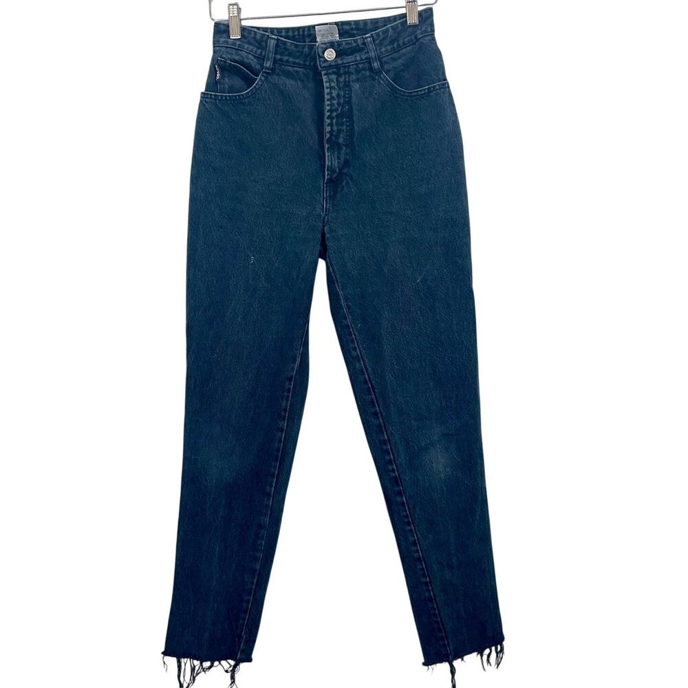 Vintage 80s Black Bongo Raw Hem Ankle Jeans High-Rise Tapered 27" Waist Grunge